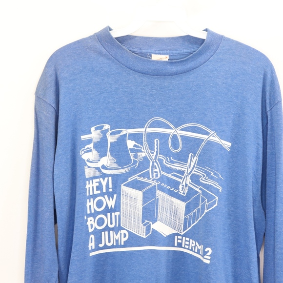 80s Mens Medium Nuclear Power Plant T Shirt Blue - Picture 2 of 8